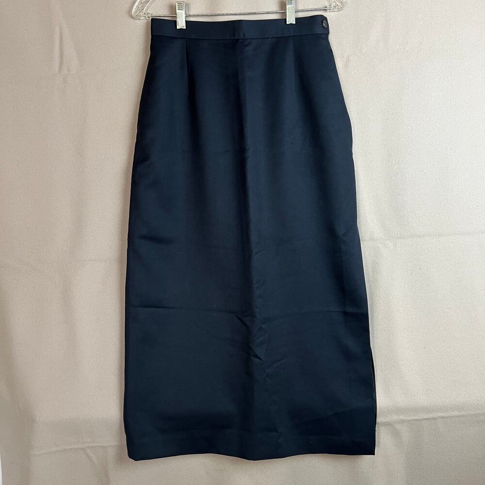 Vintage Laura Ashley Heritage Wool Pencil Skirt 8 Black Lined Midi Quiet Luxury